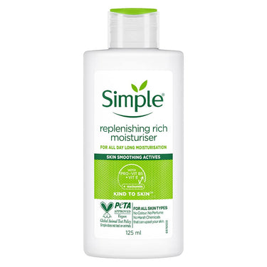 Simple Kind to Skin Replenishing Rich Moisturiser| Face Cream for All Skin Types| Sensitive Skin, 125 ml & Moisturising Facial Wash Facewash, No Soap 150 ml
